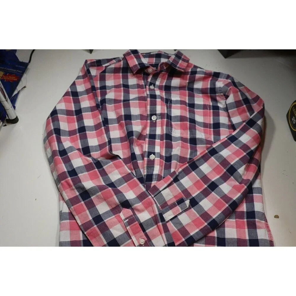Childrens Place Red White Blue Plaid Button Down Long Sleeve 14 XL